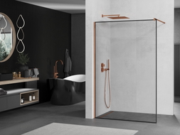 Mexen Kioto Walk-in zuhanyfal 130 x 200 cm, fekete keret 8 mm, rózsaarany - 800-130-101-60-70