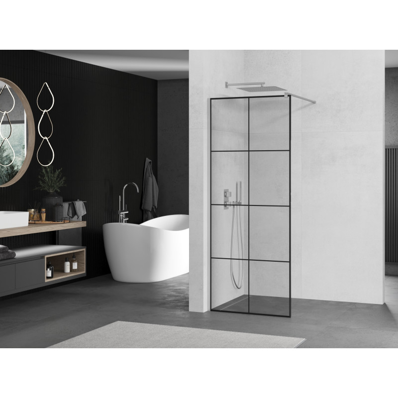Mexen Kioto Walk-in zuhanyfal 80 x 200 cm, fekete rács 8 mm, króm - 800-080-101-01-77