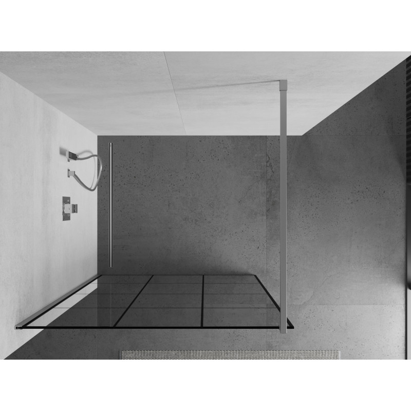 Mexen Kioto Walk-in zuhanyfal 100 x 200 cm, fekete rács, 8 mm, króm - 800-100-101-01-77