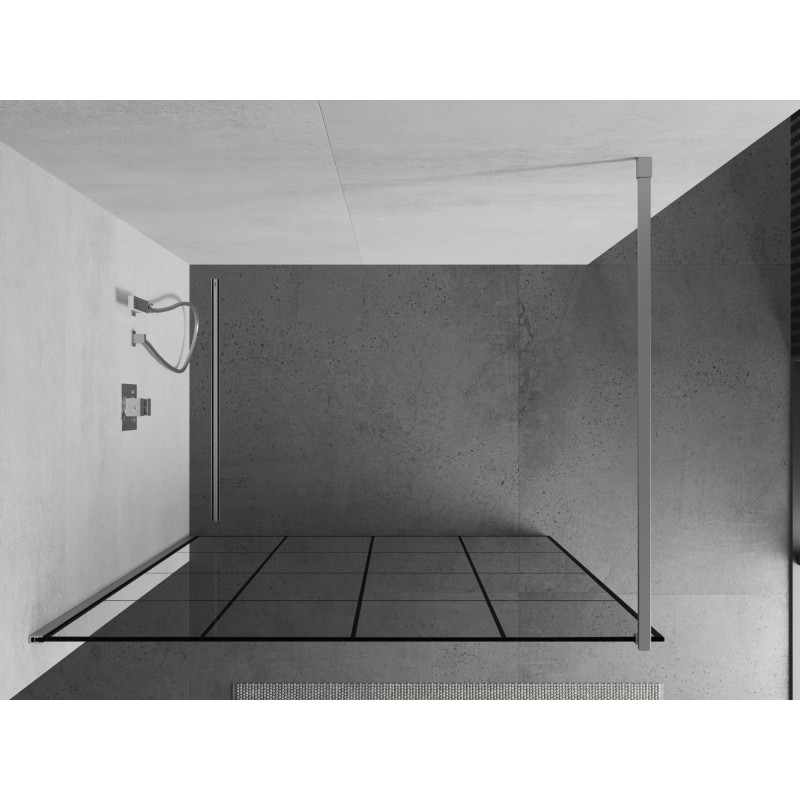 Mexen Kioto Walk-in zuhanyfal 130 x 200 cm, fekete rács 8 mm, króm - 800-130-101-01-77