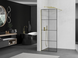 Mexen Kioto Perete de duș Walk-in 70 x 200 cm, cu grilaj negru 8 mm, auriu - 800-070-101-50-77