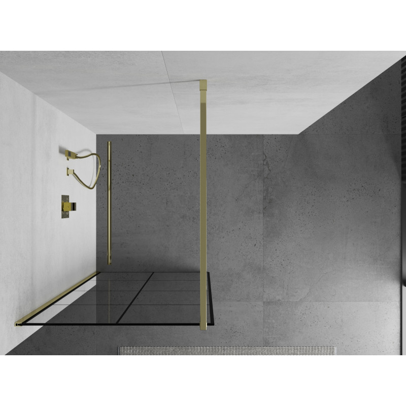 Mexen Kioto Walk-in zuhanyfal 80 x 200 cm, fekete rács 8 mm, arany - 800-080-101-50-77