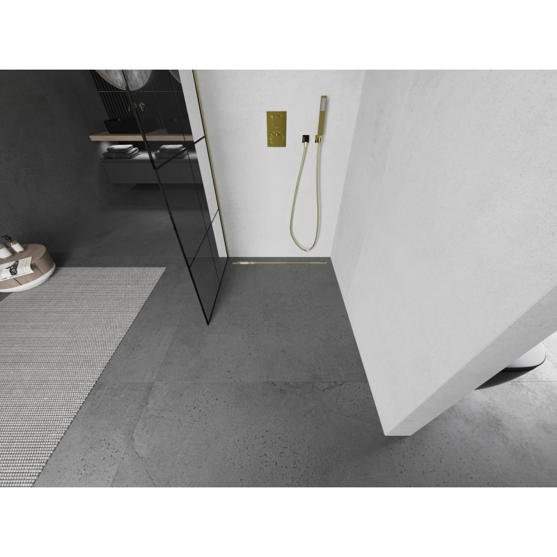 Mexen Kioto Walk-in zuhanyfal 80 x 200 cm, fekete rács 8 mm, arany - 800-080-101-50-77