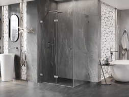 Mexen Lunar-F L összecsukható zuhanykabin balos 75 x 70 cm, átlátszó, kefélt nikkel - 836L-075-070-97-00-L