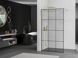 Mexen Kioto Walk-in zuhanyfal 100 x 200 cm, fekete rács 8 mm, arany - 800-100-101-50-77