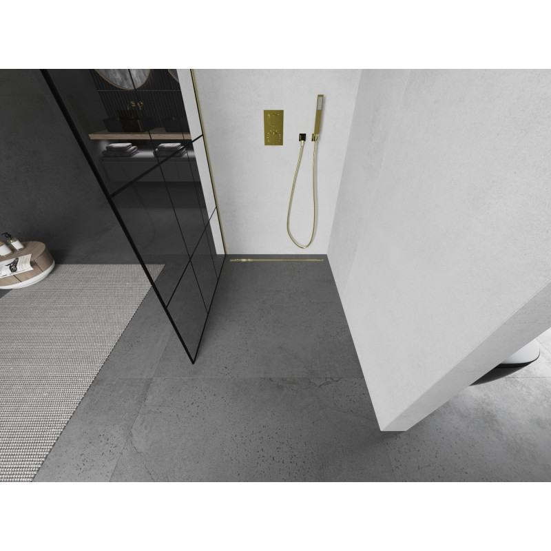 Mexen Kioto panou de duș Walk-in 110 x 200 cm, grilaj negru 8 mm, auriu - 800-110-101-50-77