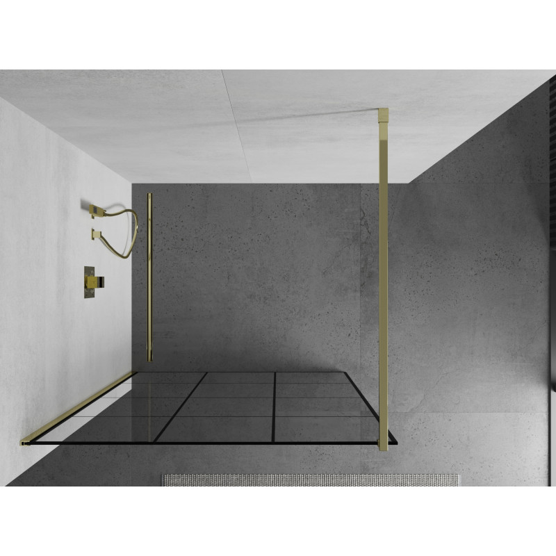 Mexen Kioto perete de duș Walk-in 120 x 200 cm, grilaj negru 8 mm, auriu - 800-120-101-50-77