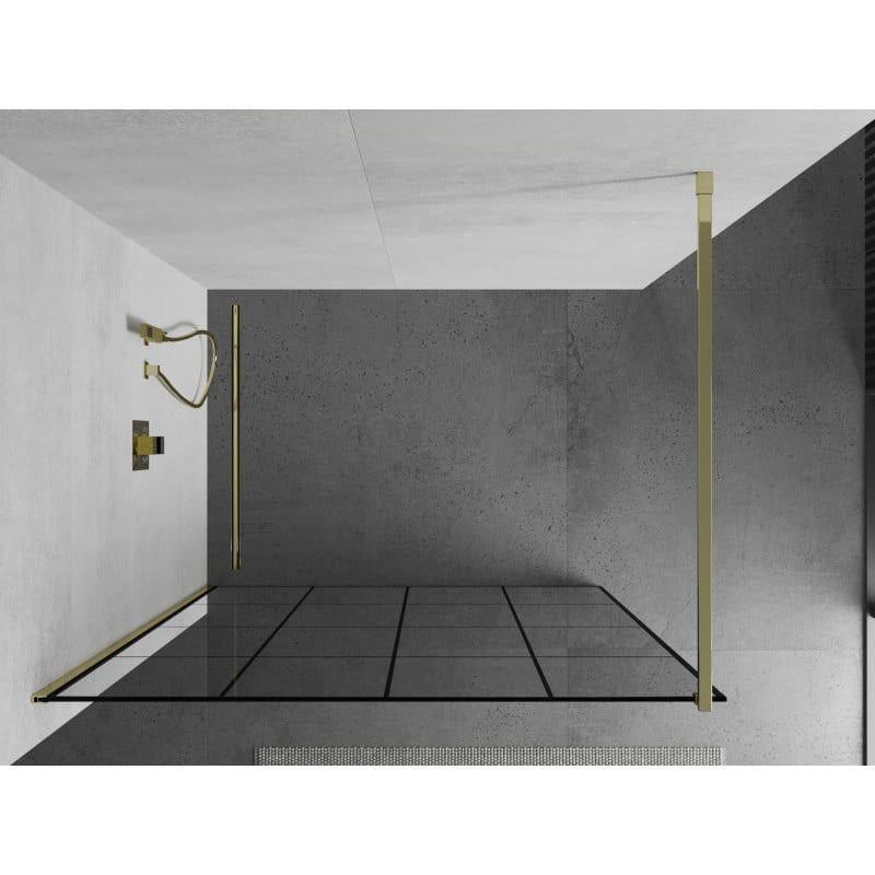 Mexen Kioto perete de duș Walk-in 130 x 200 cm, grilaj negru 8 mm, auriu - 800-130-101-50-77