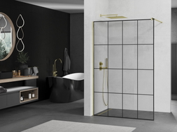 Mexen Kioto panou de duș Walk-in 140 x 200 cm, grilaj negru 8 mm, auriu - 800-140-101-50-77