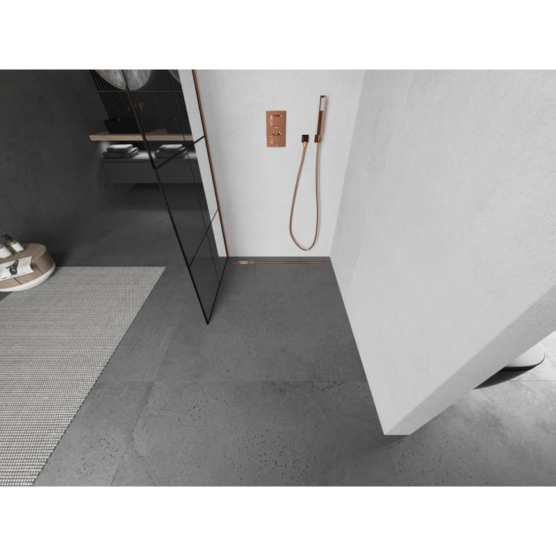 Mexen Kioto Walk-in zuhanyfal 70 x 200 cm, fekete rácsos 8 mm, rózsaarany - 800-070-101-60-77
