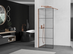 Mexen Kioto Walk-in zuhanyfal 80 x 200 cm, fekete rács 8 mm, rózsaarany - 800-080-101-60-77