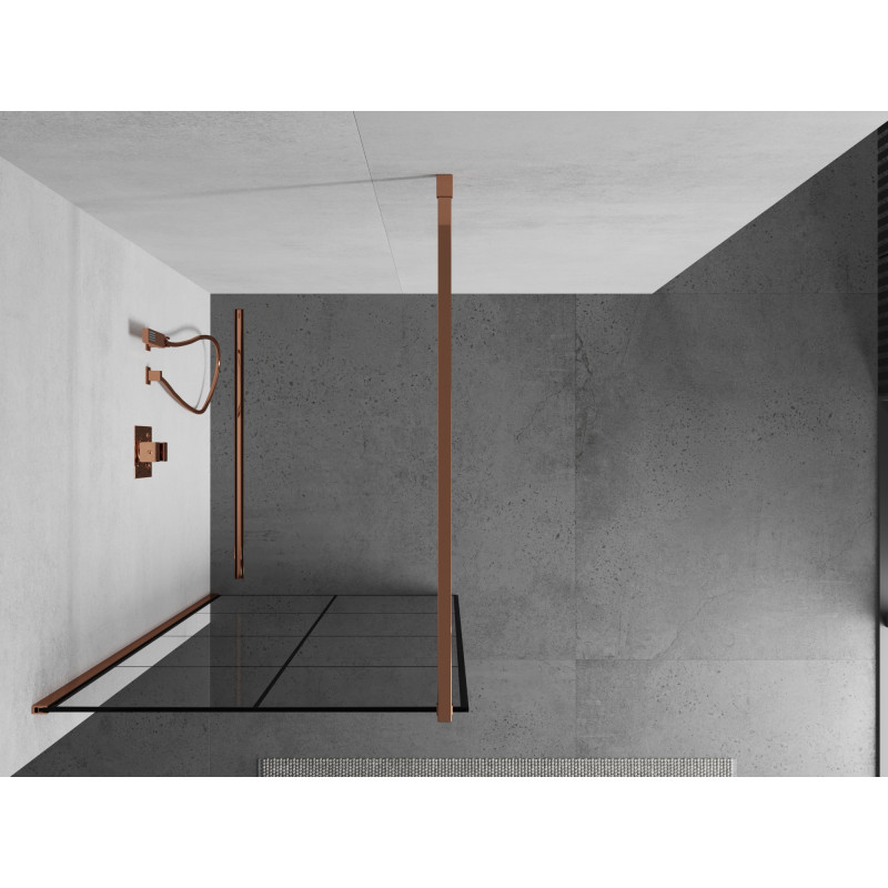 Mexen Kioto Walk-in zuhanyfal 90 x 200 cm, fekete rács 8 mm, rózsaarany - 800-090-101-60-77