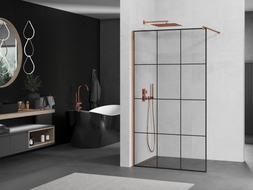 Mexen Kioto Walk-in Zuhanyfal 100 x 200 cm, fekete rácsozat 8 mm, rózsaarany - 800-100-101-60-77