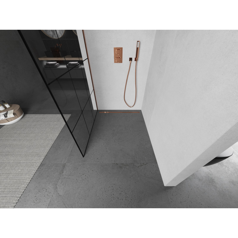 Mexen Kioto Walk-in Zuhanyfal 100 x 200 cm, fekete rácsozat 8 mm, rózsaarany - 800-100-101-60-77