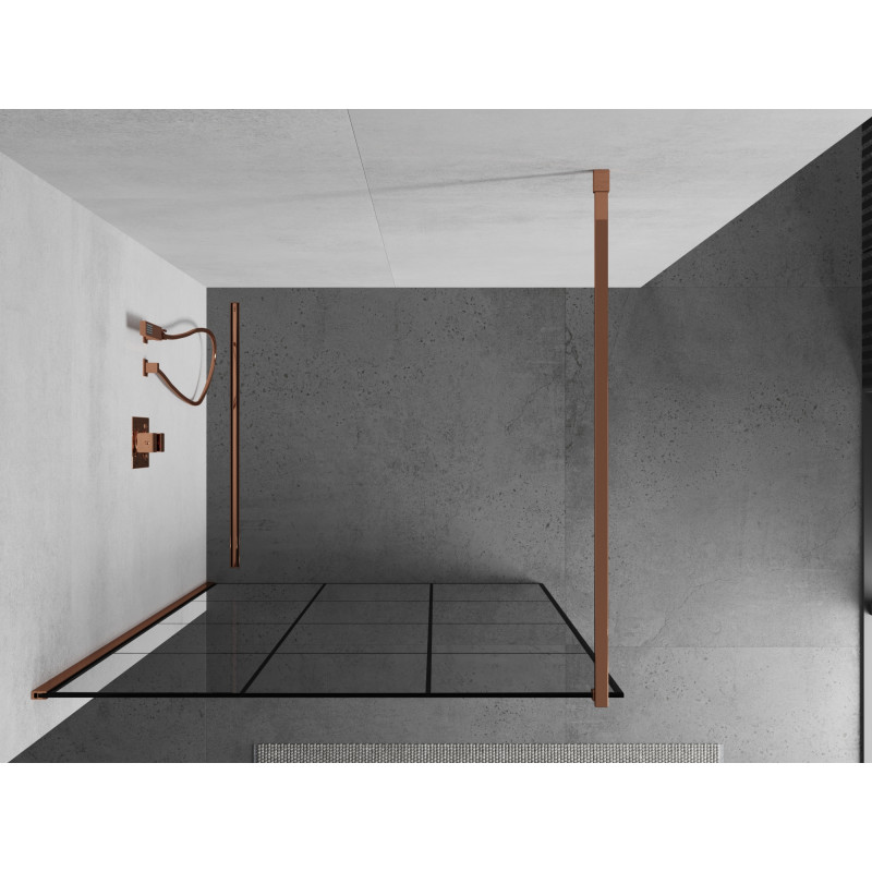 Mexen Kioto Walk-in Zuhanyfal 100 x 200 cm, fekete rácsozat 8 mm, rózsaarany - 800-100-101-60-77