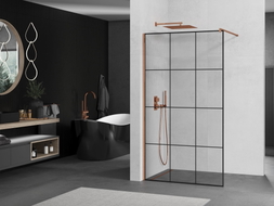 Mexen Kioto walk-in zuhanyfal 110 x 200 cm, fekete rács 8 mm, rózsaarany - 800-110-101-60-77