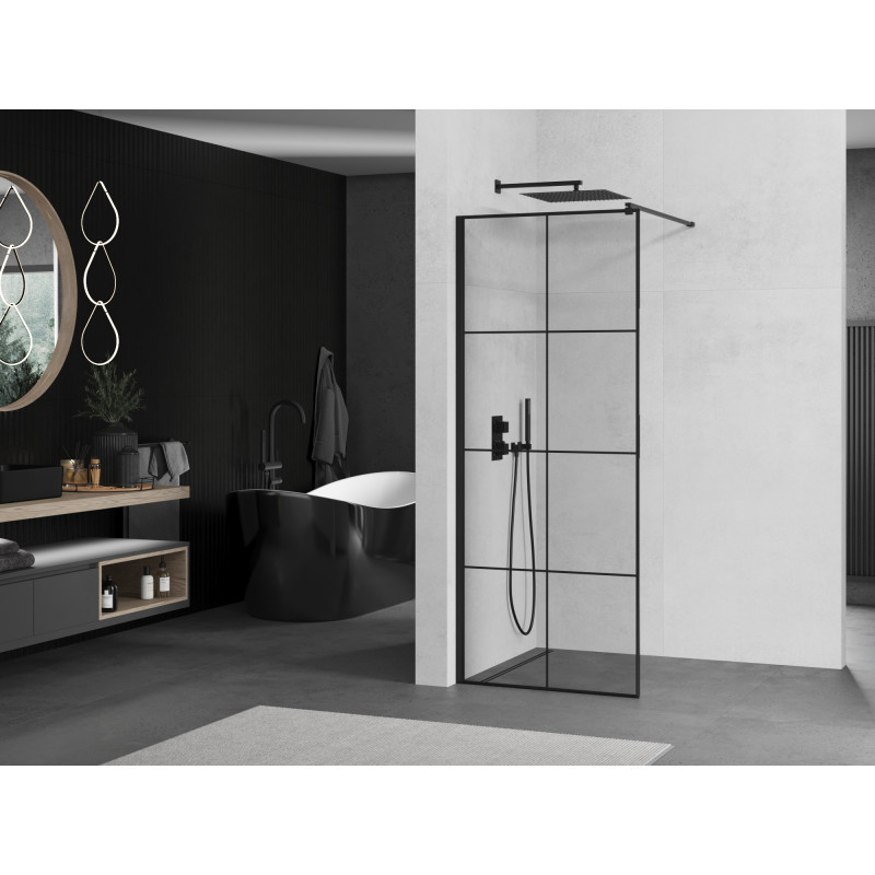 Mexen Kioto Perete de duș Walk-in 80 x 200 cm, model grilaj negru 8 mm, negru - 800-080-101-70-77