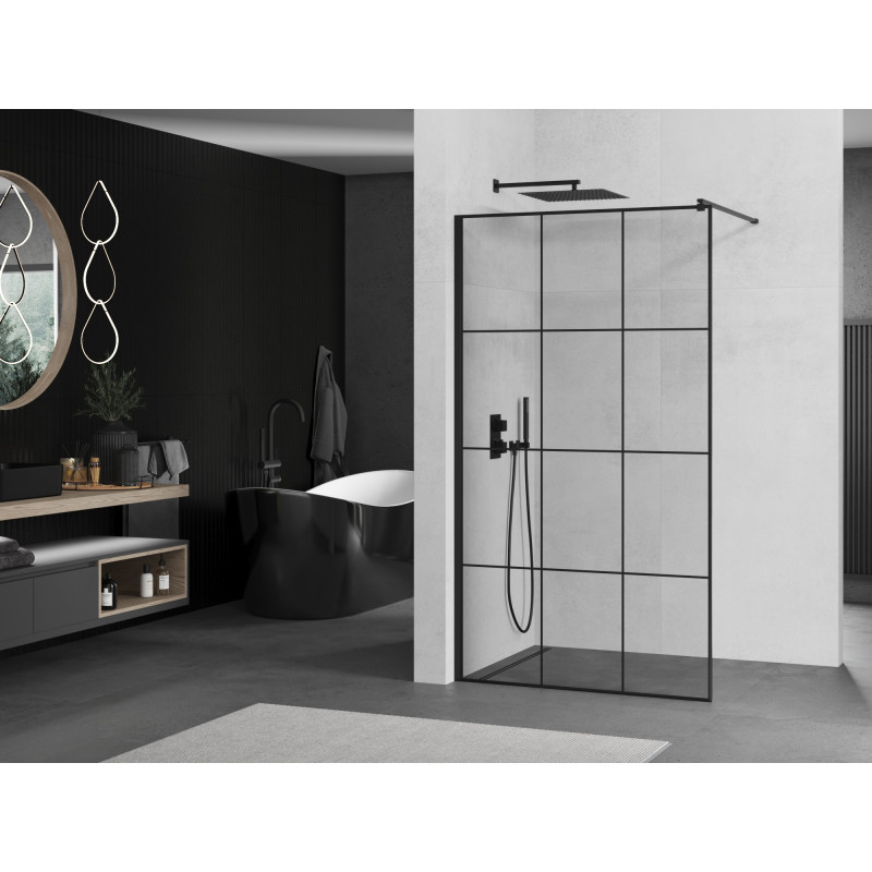 Mexen Kioto Walk-in zuhanyfal 100 x 200 cm, fekete rács, 8 mm, fekete - 800-100-101-70-77