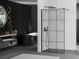Mexen Kioto Walk-in zuhanyfal 100 x 200 cm, fekete rács, 8 mm, fekete - 800-100-101-70-77