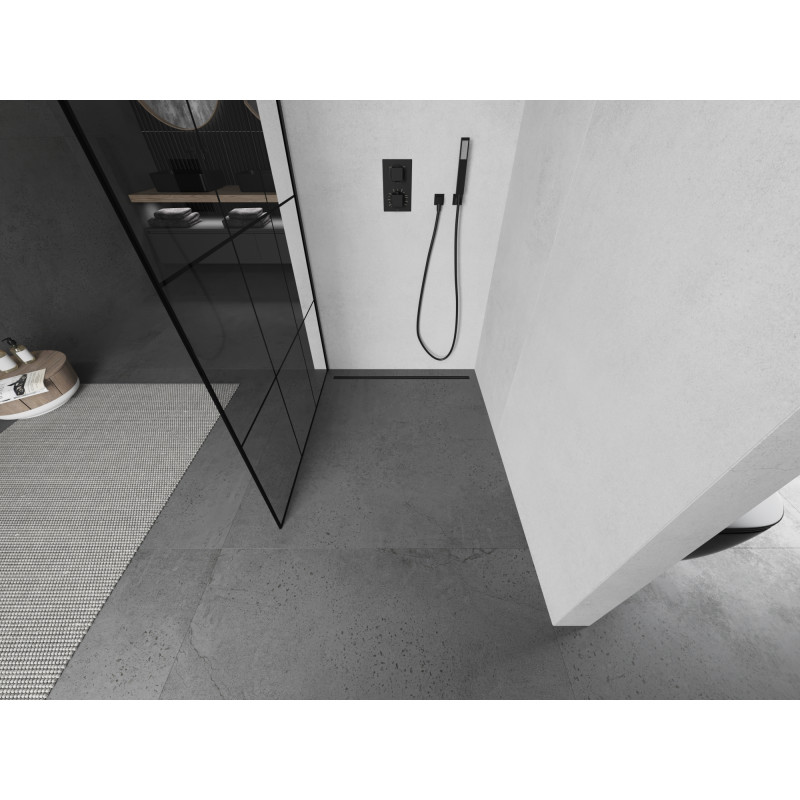 Mexen Kioto Walk-in zuhanyfal 100 x 200 cm, fekete rács, 8 mm, fekete - 800-100-101-70-77