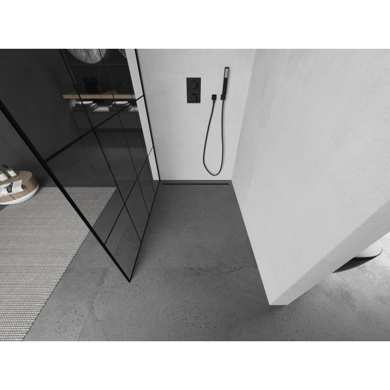 Mexen Kioto Walk-in zuhanyfal 130 x 200 cm, fekete rács 8 mm, fekete - 800-130-101-70-77