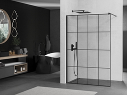 Mexen Kioto Walk-in zuhanyfal 140 x 200 cm, fekete rácsos 8 mm, fekete - 800-140-101-70-77