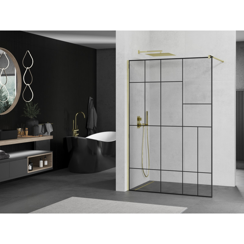 Mexen Kioto panou de duș Walk-in 120 x 200 cm, model negru 8 mm, auriu - 800-120-101-50-78