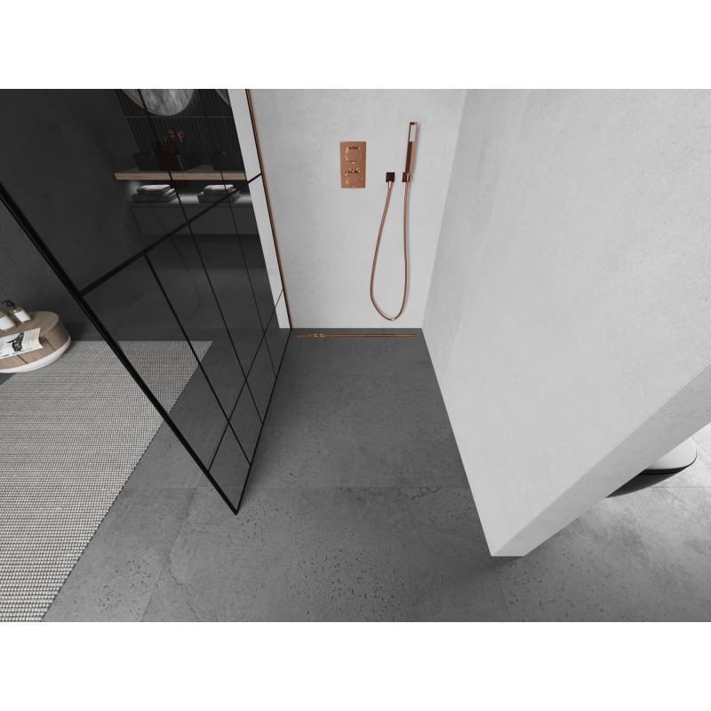 Mexen Kioto panou de duș Walk-in 70 x 200 cm, model negru 8 mm, aur roz - 800-070-101-60-78