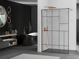 Mexen Kioto Walk-in zuhanyfal 80 x 200 cm, fekete minta 8 mm, rózsaarany - 800-080-101-60-78