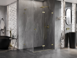 Mexen Lunar-F L összecsukható zuhanykabin jobb 75 x 70 cm, átlátszó, arany kefe - 836L-075-070-55-00-P