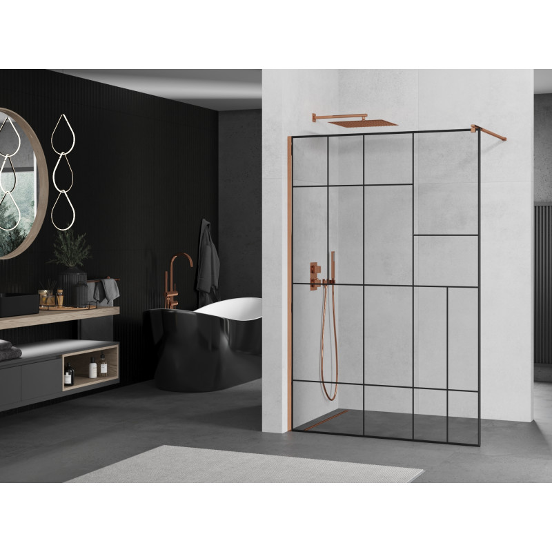 Mexen Kioto Walk-in zuhanyfal 110 x 200 cm, fekete minta 8 mm, rózsaarany - 800-110-101-60-78