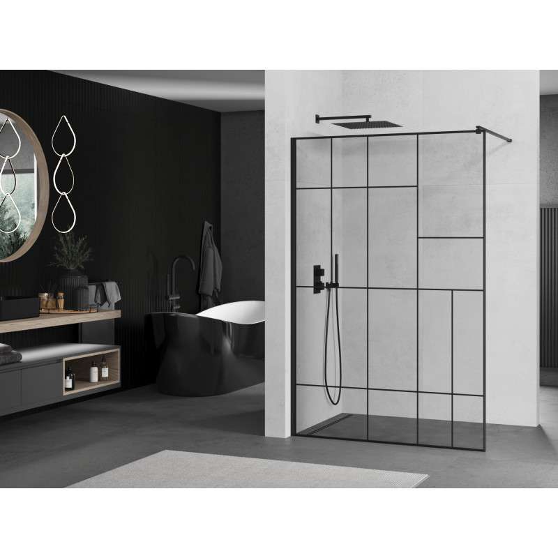 Mexen Kioto Walk-in zuhanyfal 110 x 200 cm, fekete mintával 8 mm, fekete - 800-110-101-70-78