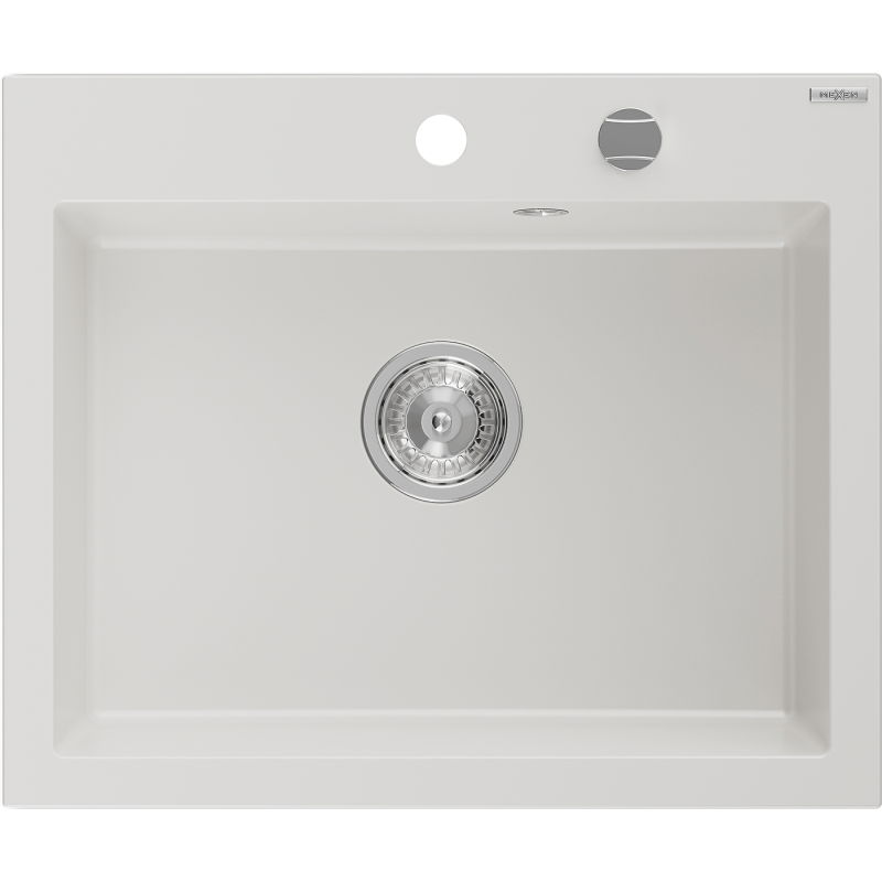 Mexen Elix 1-medencés gránit mosogató 600 x 500 mm, fehér, króm szifon - 6525601005-20