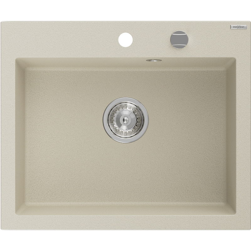 Mexen Elix chiuvetă de granit cu 1 compartiment 600 x 500 mm, bej, sifon crom - 6525601005-69
