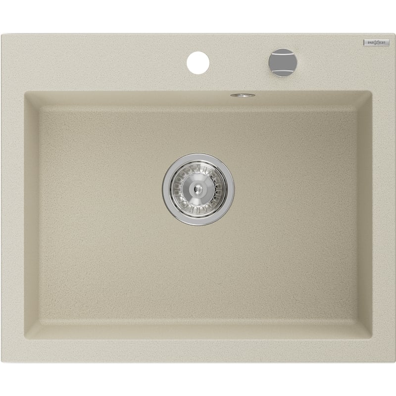 Mexen Elix gránit mosogató 1-medencés 600 x 500 mm, bézs, króm szifon - 6525601005-69