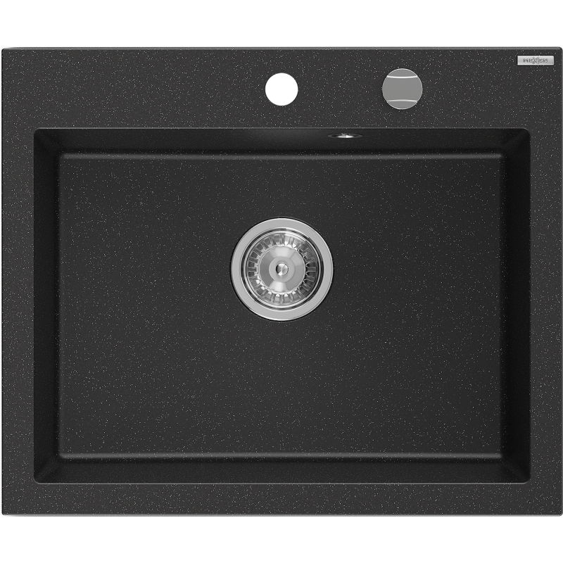 Mexen Elix chiuvetă de bucătărie din granit cu 1 compartiment 600 x 500 mm, negru/argintiu metalizat, sifon crom - 6525601005-73