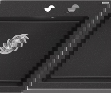 Mexen Elix 1-medencés gránit mosogató 600 x 500 mm, fekete/ezüst metál, króm szifon - 6525601005-73