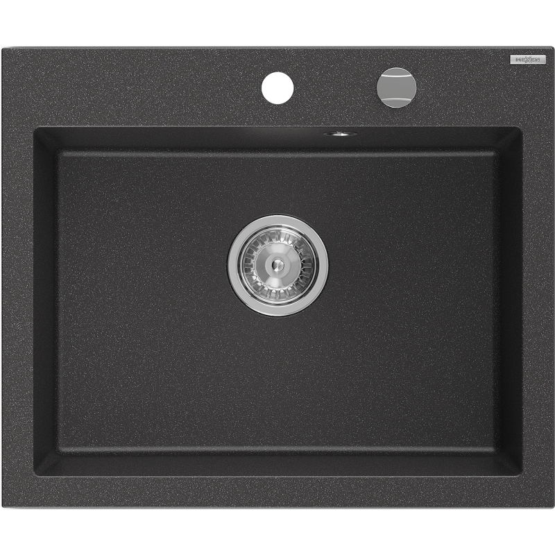 Mexen Elix chiuvetă de bucătărie din granit cu 1 compartiment 600 x 500 mm, negru pistruiat, sifon crom - 6525601005-76