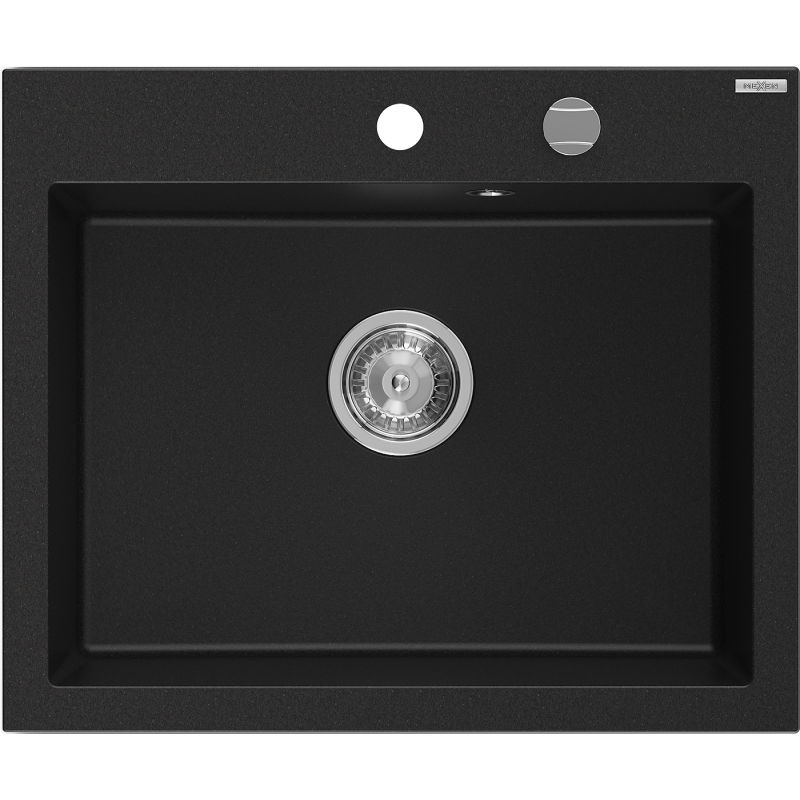 Mexen Elix chiuvetă din granit cu 1 compartiment 600 x 500 mm, negru, sifon crom - 6525601005-77