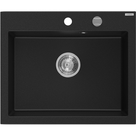 Mexen Elix chiuvetă de granit 1-cameră 600 x 500 mm, neagră, sifon crom - 6525601005-77