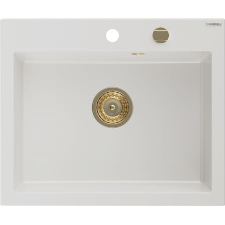 Mexen Elix chiuvetă de bucătărie din granit 1-cameră 600 x 500 mm, albă, sifon auriu - 6525601005-20-G