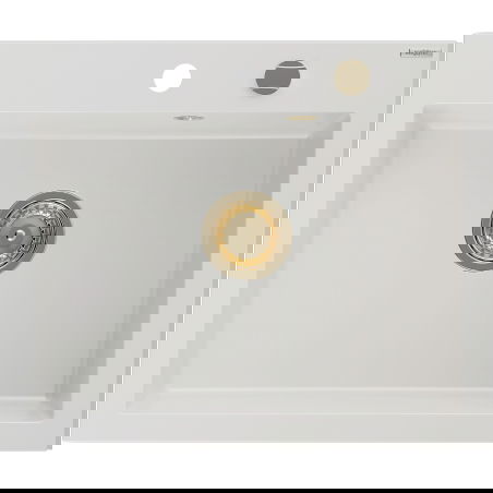 Mexen Elix gránit mosogató 1-medencés 600 x 500 mm, fehér, arany szifon - 6525601005-20-G
