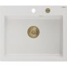 Mexen Elix chiuvetă de bucătărie din granit 1-cameră 600 x 500 mm, albă, sifon auriu - 6525601005-20-G
