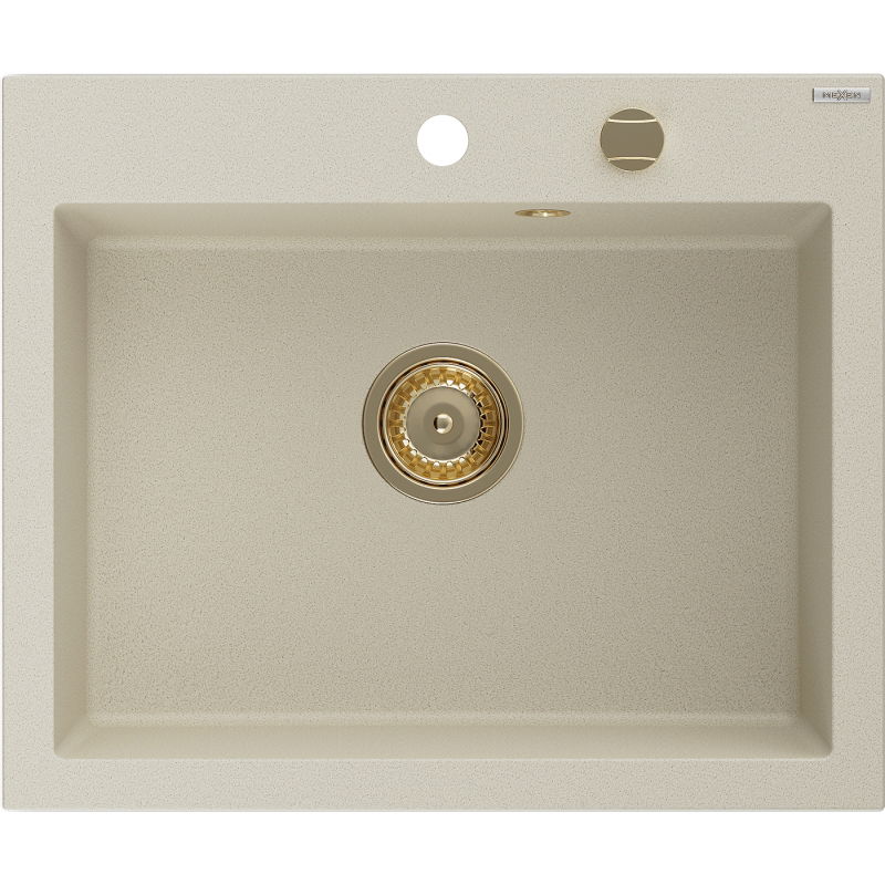 Chiuvetă granit Mexen Elix cu 1 compartiment 600 x 500 mm, bej, sifon auriu - 6525601005-69-G