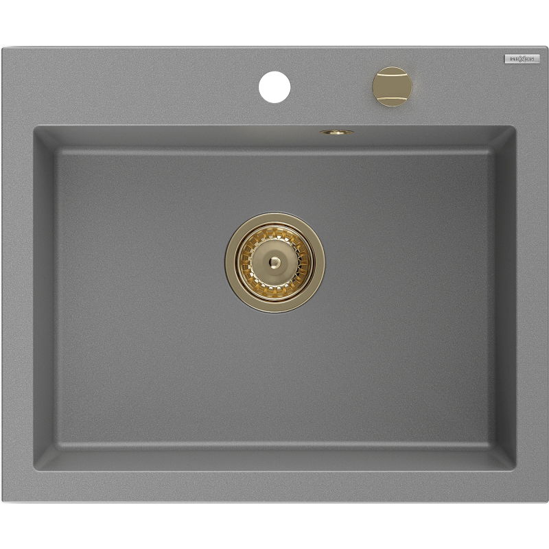 Chiuvetă granit Mexen Elix 1-cameră 600 x 500 mm, gri, sifon auriu - 6525601005-71-G