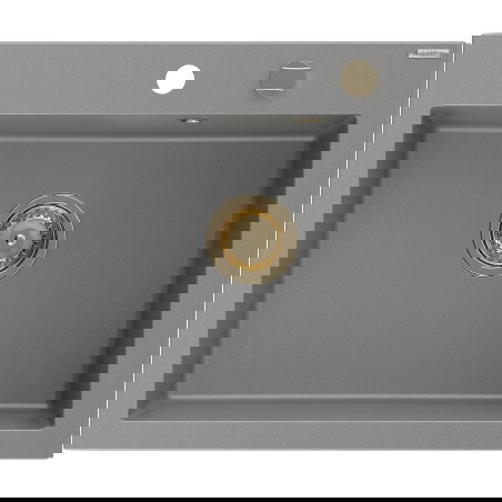 Mexen Elix gránit mosogató 1-medencés 600 x 500 mm, szürke, arany szifonnal - 6525601005-71-G