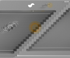 Mexen Elix chiuvetă de granit cu 1 cameră 600 x 500 mm, gri, sifon auriu - 6525601005-71-G