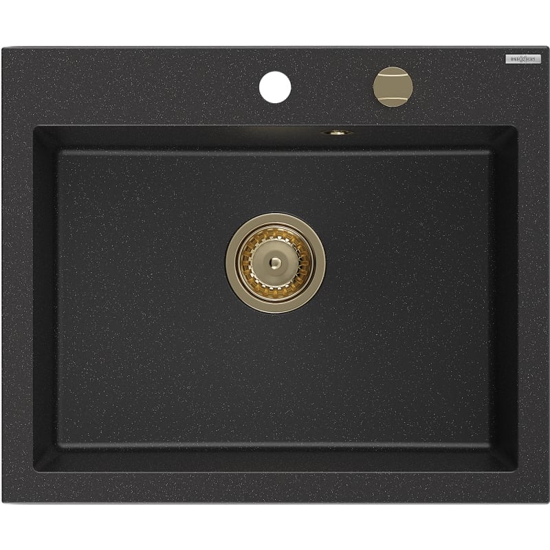 Mexen Elix chiuvetă de granit cu 1 compartiment 600 x 500 mm, negru/argintiu metalic, sifon auriu - 6525601005-73-G