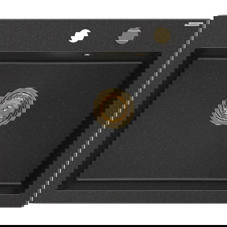 Mexen Elix 1-kamrás gránit mosogató 600 x 500 mm, fekete/ezüst metál, arany szifon - 6525601005-73-G
