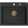 Mexen Elix chiuvetă de granit cu 1 compartiment 600 x 500 mm, negru/argintiu metalic, sifon auriu - 6525601005-73-G
